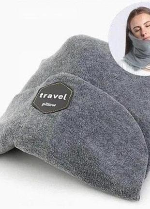 Подушка для шиї travel pillow сіра дорожня для сну в машину поїзд літак