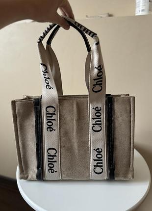 Сумка жіноча chloe tote bag бежева текстильна