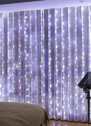 Гірлянда 250led 2,5м штора із сонячною панеллю та пультом, холодне світло ad-5915/6332-sd10 3 тм китай