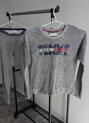 Костюм спортивний комплект велюр світшот лосини 152 tommy hilfiger