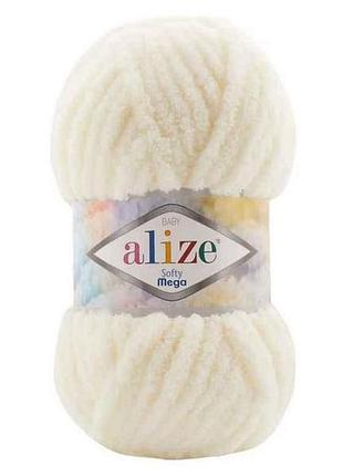 Пряжа softy mega 62 5шт/уп светло-молочный 100% микрополиэстер 100г 70м тм alize