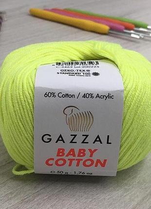 Пряжа gazzal – baby cotton колір 3462 жовтий неон
