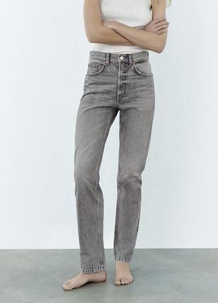 Джинси сірі жіночі zara mom-fit з високою посадкою, 100% котон, розмір 36