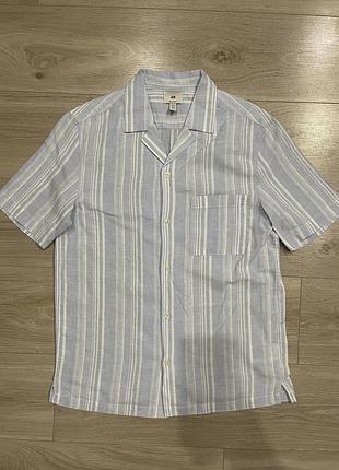Лляна чоловіча сорочка h&m у смужку блакитна (regular fit) s