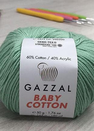 Пряжа gazzal – baby cotton колір 3425 водяна зелень