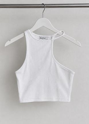 Біла майка в рубчик bershka xs/s на одне плече