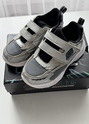 Кросівки для хлопчика skechers з підсвіткою, на липучках, сірі
