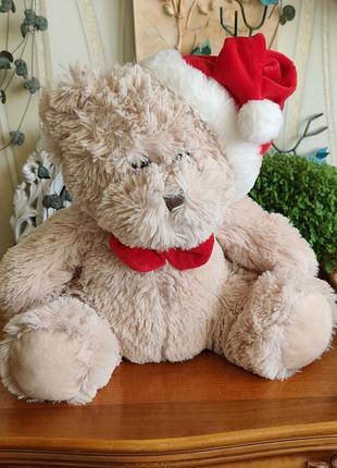 Новорічний м'який ведмедик у шапці санти christmas soft toy
