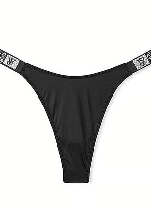 Трусики стрінги чорні зі стразами (m) victoria's secret 🎀