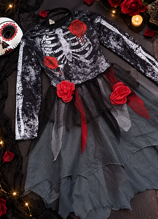 Карнавальное платье на хелоуин santa muerte, ведьма.сукня и маска на 11-12 лет.