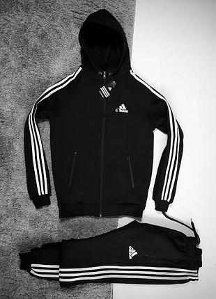 Зимовий чоловічий спортивний костюм adidas чорний (капюшон)