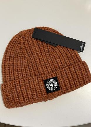 Шапка stone island, вязанная оранжевая