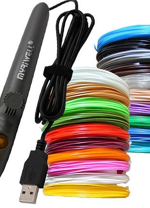 3d ручка myriwell rp-200a usb с комплектом pcl пластика 20 цветов 100 метров серая
