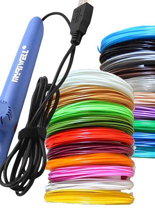 3d ручка myriwell rp-200a usb с комплектом pcl пластика 20 цветов 100 метров синяя