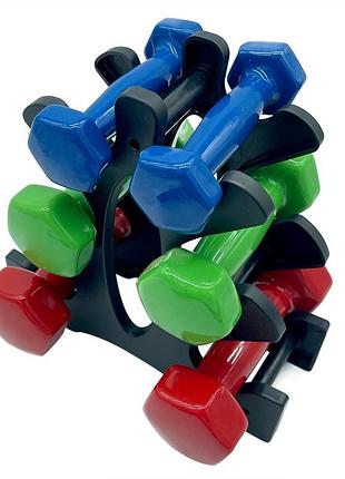 Набор виниловых гантелей на подставке vinyl dumbbell set ne-vin-12, 2 шт по 0,5 кг, 1 кг, 1,5 к