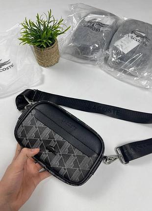 Сумка lacoste monogram / lacoste bag / мужской мессенджер lacoste / брендовая сумка через плечо lacoste / кроссбоди lacoste черная / сумка лакост лобо