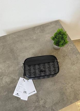 Борсетка lacoste / lacoste crossbody / мужская сумка lacoste monogram / черная сумка lacoste через плечо / брендовый мессенджер lacoste / сумка лакост