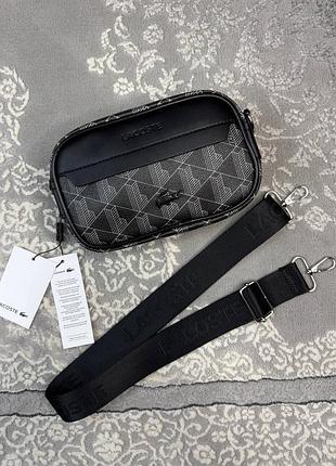 Мужская сумка lacoste / черная сумка через плечо lacoste / мессенджер lacoste monogram / брендовая сумка lacoste / борсетка lacoste