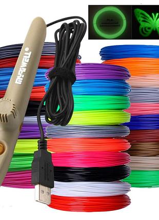3d ручка myriwell rp-200a с комплектом pla пластика 30 цветов 300 метров желтый