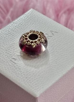 Шарм до браслету pandora pink murano glass & leaves charm