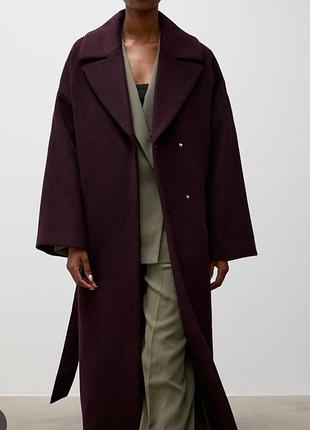 Пальто pull &amp; bear длинное 125 темно бордо на м размер