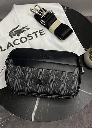 Брендова сумка через плече lacoste / кросбоді lacoste чорна / сумка лакост чоловіча / барсетка lacoste monogram / стильна сумка lacoste / барсетка чер