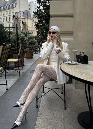 Колготки жіночі calzedonia з еластичного мережива, кремовий відтінок