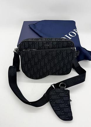 Dior saddle triple pouch black oblique 23х19