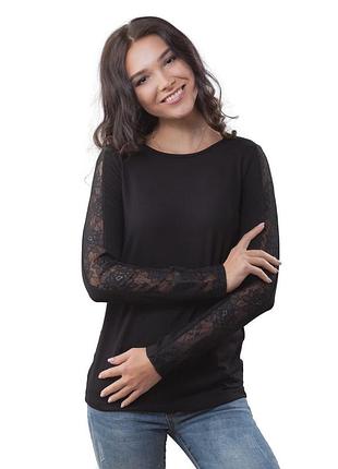 Блузка жіноча чорна з мереживом 2xl