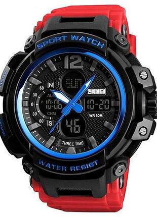 Чоловічий годинник skmei 1343 black-blue-red wristband
