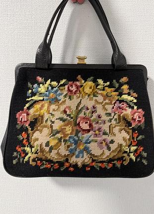 Ексклюзивна вінтажна сумка-ридикюль з вишивкою petit point (1950–60-ті рр.)натуральна шкіра