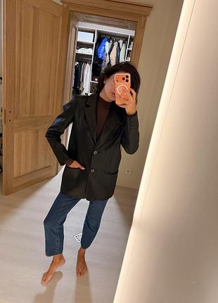 Піджак жіночий zara подовжений зі штучної шкіри чорний