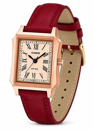 Жіночий годинник casio ltp-b190rgl-4b з червоним ремінцем та корпусом рожеве золото