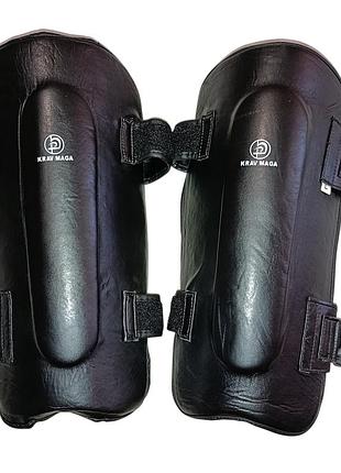 Защитные накладки на голени krav maga leather black, боевые искусства