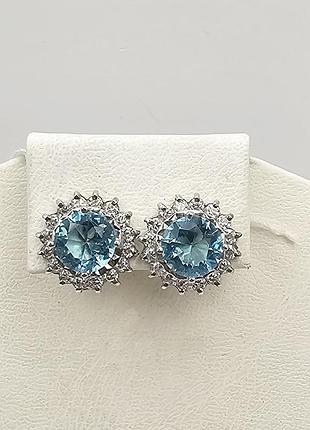 Сережки серебряные с фианитом "ноктюрн" 4,24 г