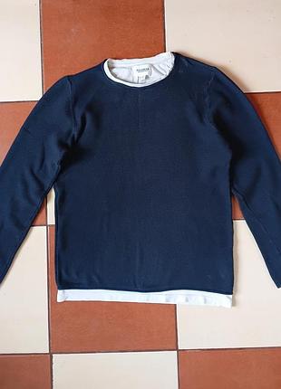Джемпер pull &amp; bear m двухслойный темно-синий с эффектом футболки лонгслив реглан кофта свитер пуловер свитшот sk8 y2k