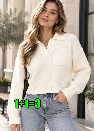🤩1+1=3 шикарний молочний жіночий в'язаний светр поло primark, розмір 44 - 46