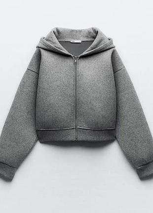 Сірий неопреновий худі бомбер zara з капюшоном