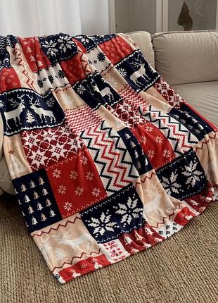 Плед флисовый новогодний 150×200 см, велсофт 215 г/м2, 100% полиэстер, мягкий, пушистый синий