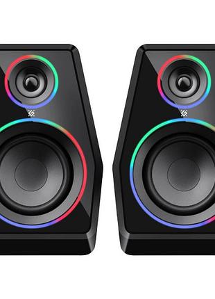 Мультимедійна акустика 2.0 defender solar 10 10вт bluetooth usb 3.5 мм mini-jack rgb підсвічування black (65940)