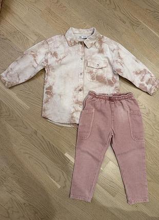 Костюм для дівчаток zara джинсова сорочка та штани, рожевий, 104-110