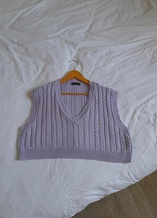 Жилетка безрукавка вязаная укороченная лиловая shein