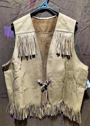Vintage du sault huron indian made in canada мужской кожаный жилет