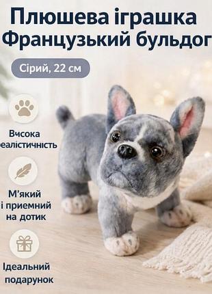 М'яка іграшка собака французький бульдог/ мопс сірий 22 см
