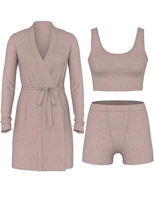 Victorias secret пижама тройка халат топ шорты sosoft modal ultra-fine 3-piece matching set