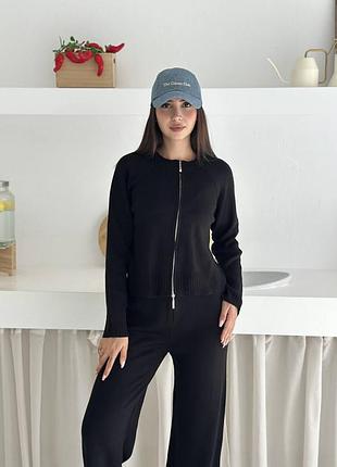 Накладной платеж ❤ 50% хлопок турецкий трикотажный вязаный костюм кардиган на двойной молнии и штаны палаццо