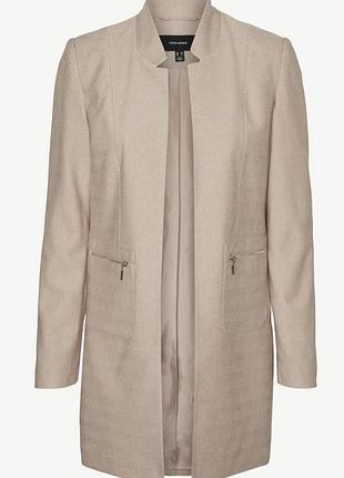 Пальто жіноче(подовжений жакет) vero moda без застібки демісезонне світло-бежеве, принт ялинка