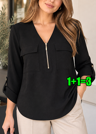 🤩1+1=3 стильна чорна вільна блузка на блискавці primark, розмір 50 - 52