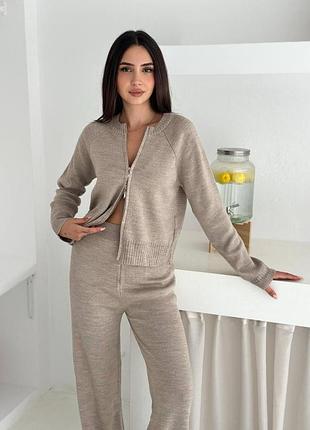 Накладной платеж ❤ 50% хлопок турецкий трикотажный вязаный костюм кардиган на двойной молнии и штаны палаццо