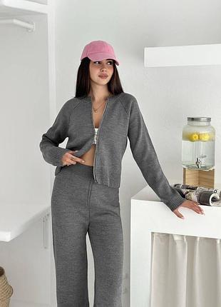 Накладной платеж ❤ 50% хлопок турецкий трикотажный вязаный костюм кардиган на двойной молнии и штаны палаццо